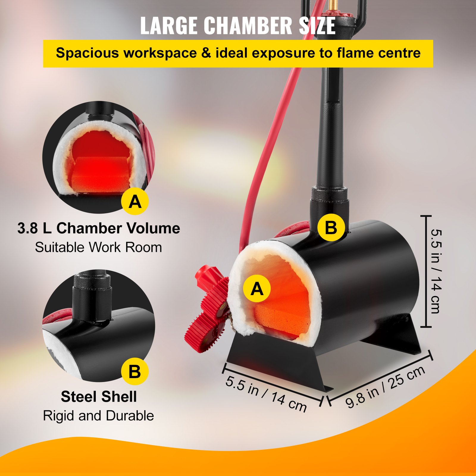 VEVOR Gas Schmiede mit 80,000BTU Brenner, Ca. 3,8 L Schmiede Hufschmiede Messermacher, Höchsttemperatur 1300℃ Gasesse Schmiedeofen aus Stahl mit 3 m Schlauch und Komplette Zubehör, 9,4 kg Propangas