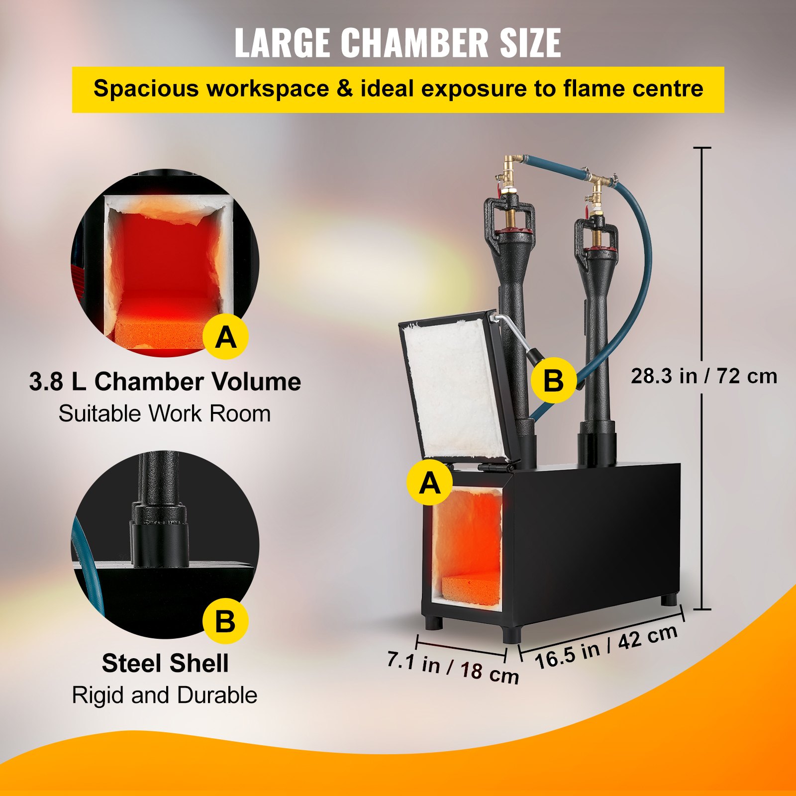 VEVOR Gas Schmiede, Doppelbrenner, Keramikfaserisolierung, Propan Gasschmiede, Metall Schmiedeofen, Gasregler, Kunstschmiede, Messermacher, DIY Schmiedeofen, Schmiede Kit Inkl. (7.8L?Viereckig/1*Tür?)