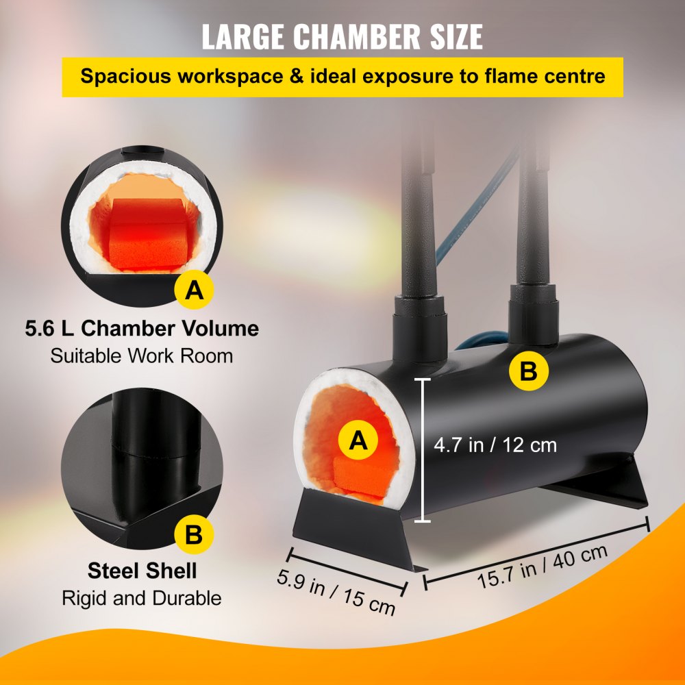 VEVOR Gas Schmiede, Doppelbrenner 23kWh/80000BTU, 5,6 L Innenraum Propan Gasschmiede, Metall Schmiedeofen mit 3 m Schlauch, Gasregler, Kunstschmiede, Messermacher, DIY Schmiedeofen, Schmiede Kit Inkl.