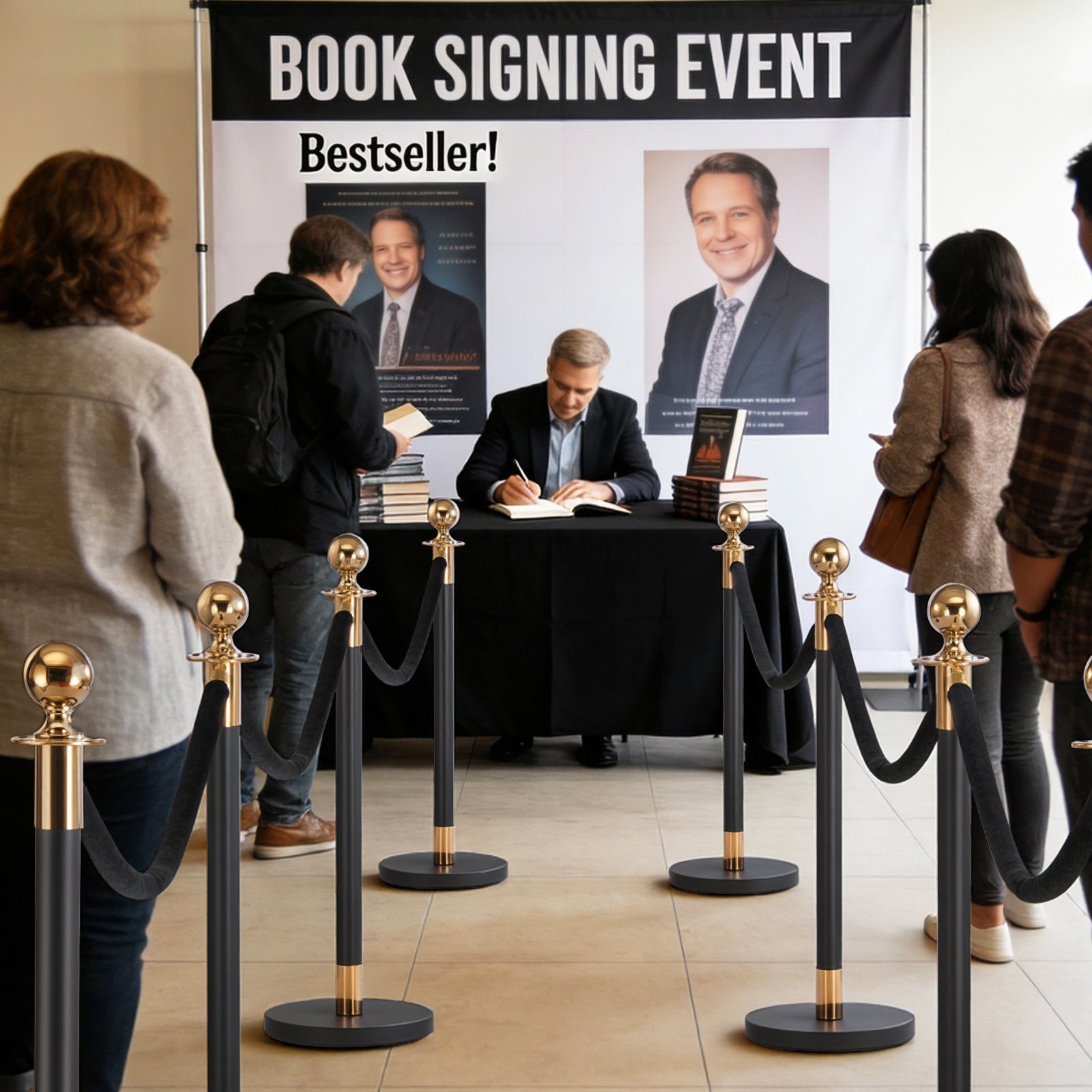 VEVOR Absperrpfosten 4-teilig, Personenleitsystem Set mit 2 Schwarzen Samtseilen (1,5 m), Absperrständer mit Nachfüllbarem Sockel Geeignet für Konzerte Ausstellungen Hotels Kinos, Messensteuerung