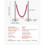 VEVOR Crowd Control Bollards (6 pcs) with 3 red velvet ropes (1.5 m long), stainless steel stanchions with refillable base for exhibitions, silver
