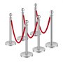 VEVOR Crowd Control Bollards (6 pcs) with 3 red velvet ropes (1.5 m long), stainless steel stanchions with refillable base for exhibitions, silver