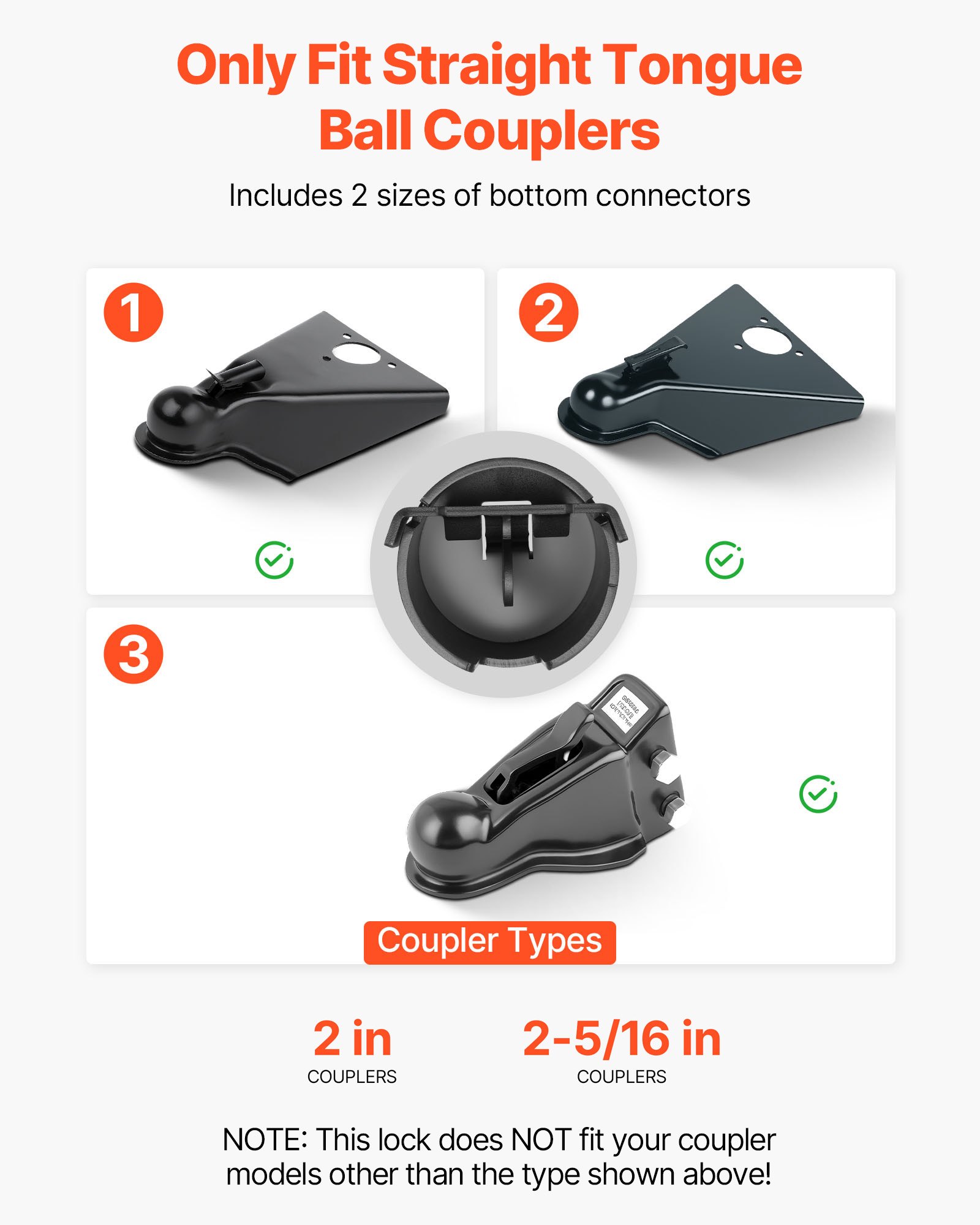 VEVOR Anhängerschloss, kompatibel mit 50,8 mm und 58,7 mm flachen Kugelkupplungen, Diebstahlsicherung mit 3 Schlüsseln, Hochsicherheitsschloss für Wohnmobile, Anhänger, Boote