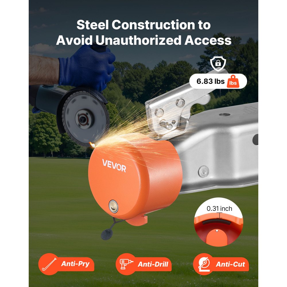 VEVOR Anhängerschloss, kompatibel mit 47,5 mm, 50,8 mm, 58,7 mm flachen Kugelkupplungen, Diebstahlsicherung mit 4 Schlüsseln, Sicherheitsschloss für Wohnmobile, Anhänger, Boote