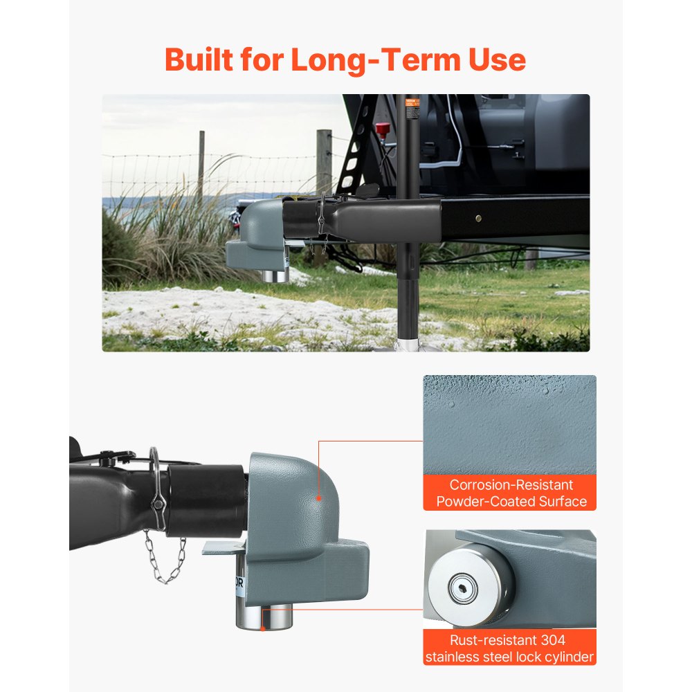 VEVOR Anhängerschloss, kompatibel mit 58,7-mm-Guss-/Bulldog-Kupplungen, Diebstahlsicherung mit 3 Schlüsseln, korrosionsbeständig, Hochsicherheitsschloss, für Wohnmobile, Anhänger, Boote