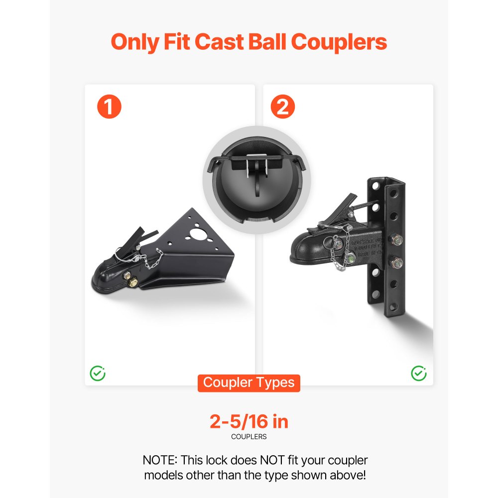 VEVOR Anhängerschloss, kompatibel mit 58,7 mm Kugelkupplungen, Anhängerkupplungsschloss mit 3 Schlüsseln, korrosionsbeständig, Diebstahlschutz, Sicherheitsschloss für Wohnmobile, Anhänger, Boote
