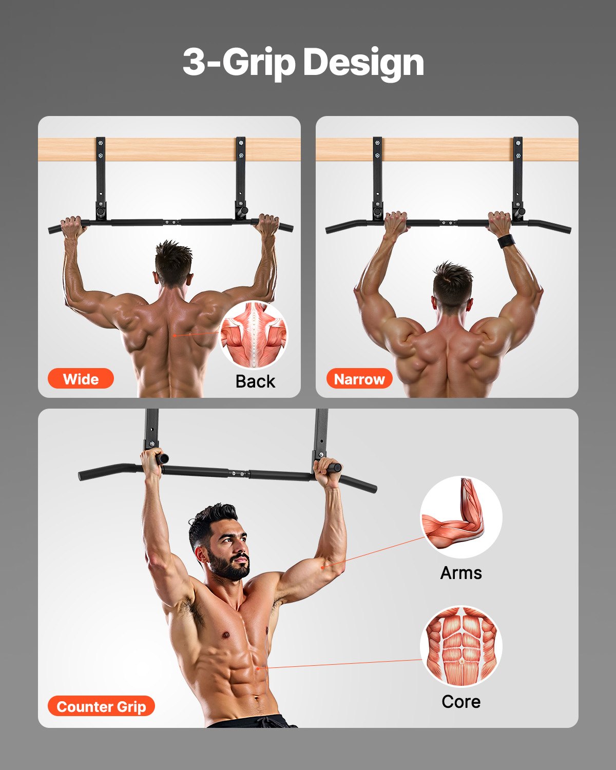 VEVOR Klimmzugstange zur Dekcenmontage, Pull up Bar zur Deckenmontage für das Heim-Fitnessstudio, Klimmzüge mit mehreren Griffen, 107 cm breite, multifunktionale Trainingsstation aus Stahl, 200 kg