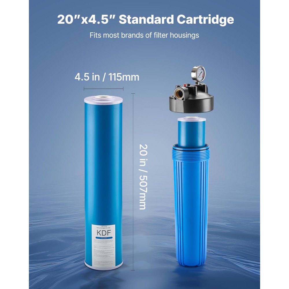 VEVOR Whole House Water Filter Replacement Cartridge, 4.5"x20"(11x51cm) Coconut Shell Activated Carbon & KDF Filter for Whole Home Filtration System, Reduce Heavy Metal, Chlorine, Taste, Odor