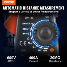 VEVOR Einschaltstrom Stromzange 2-400A Echteffektivwert AC/DC-Zangenmultimeter 2000 Counts Zangenamperemeter Ideal für AC/DC-Spannungsmessung