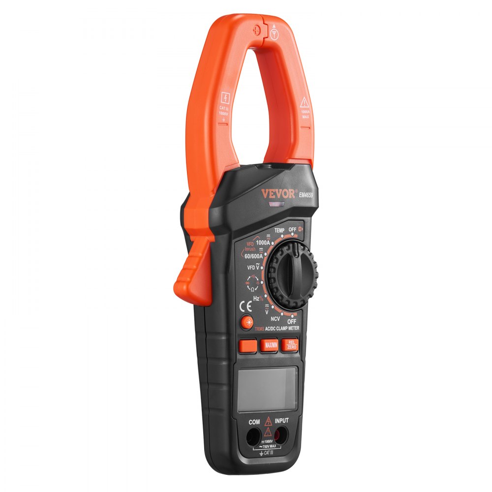 VEVOR Stromzange 1000A True-RMS Zangenmultimeter 5999Counts Zangenmessgerät Für Gleich-/Wechselstrom Gleich-/Wechselspannung Frequenz Widerstand Diodentest Ein-/Ausschalttest Kapazitäts-/Relativwert