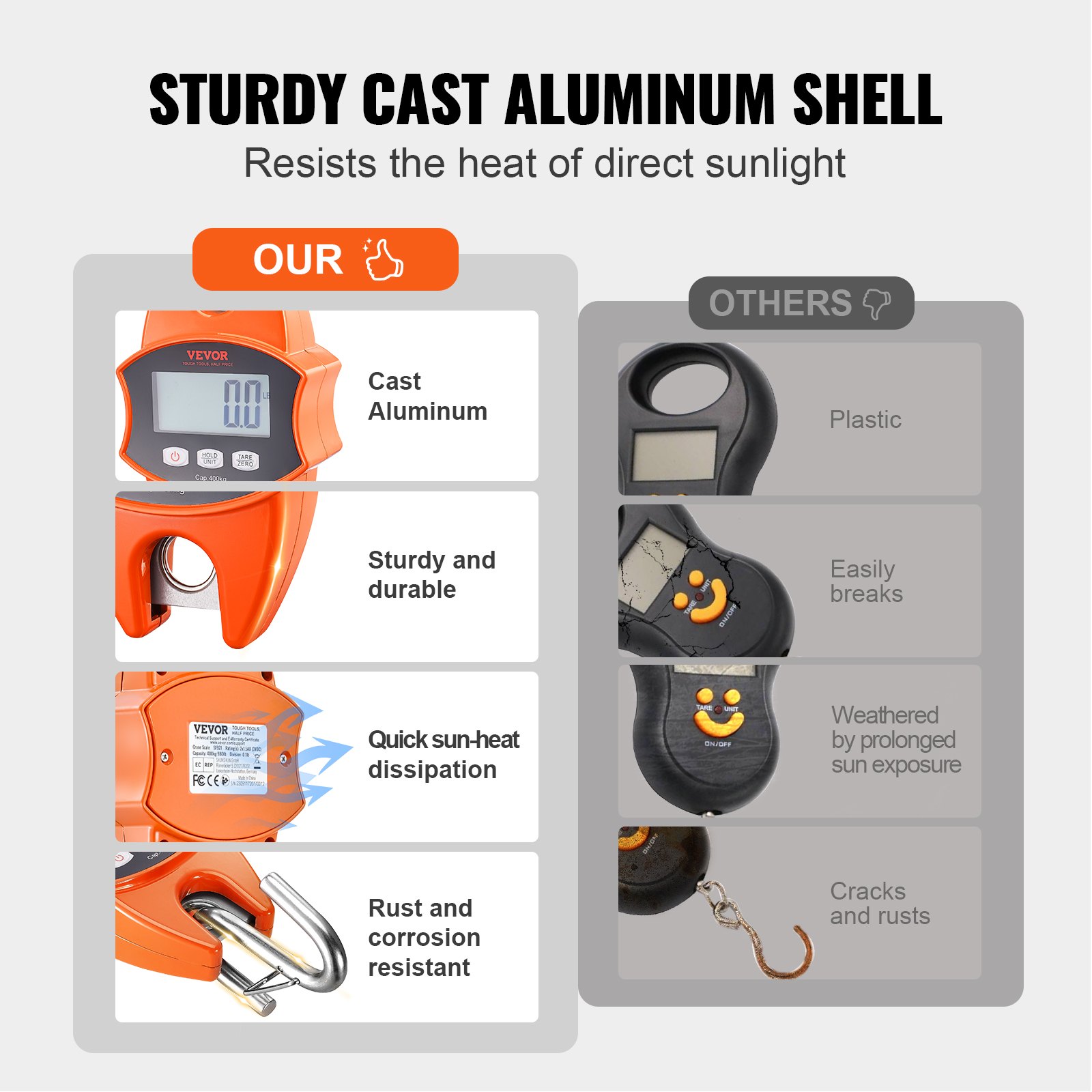 VEVOR Kranwaage 0,15 bis 400kg Digital Hängewaage lbs/kg/N Zugwaage 0,05kg Genauigkeit Wildwaage Industriewaage LCD-Display Hängende Waage Mini tragbare Waage mit integriertem 1-M-Messband