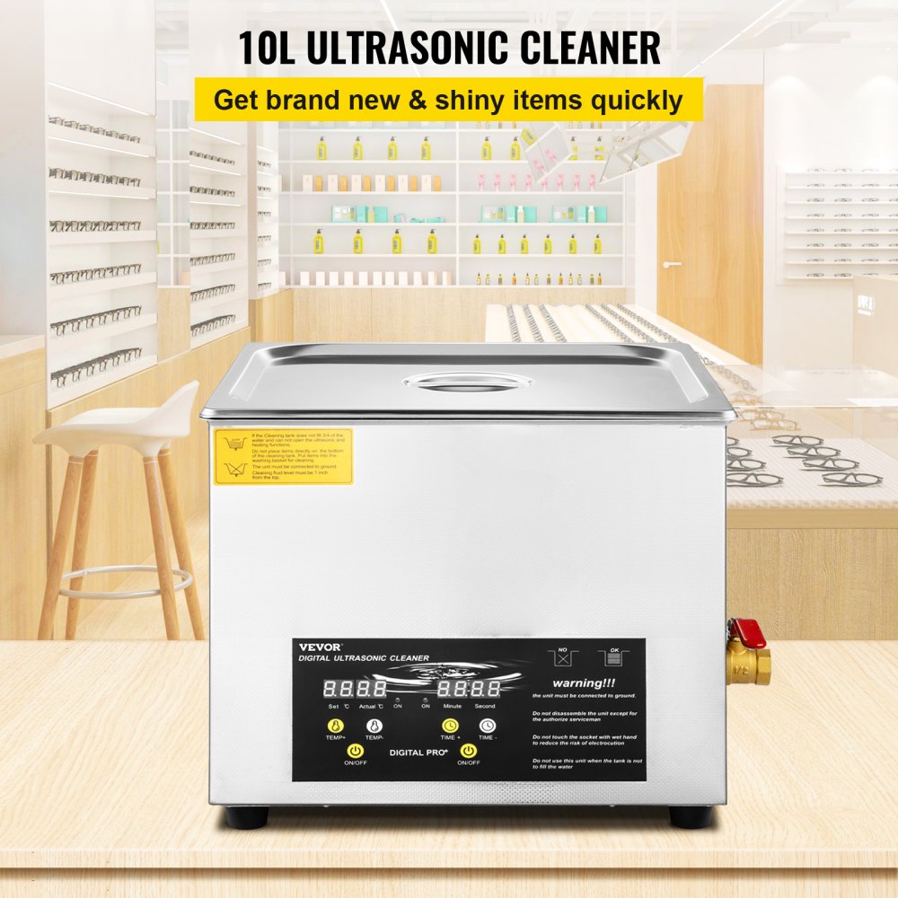 VEVOR 10 L Improved Ultrasonic Cleaner (400 W Heater, 240 W Ultrasound) Professional Digital Laboratory Ultrasonic Cleaner with Heating Timer for Cleaning Parts and Instruments