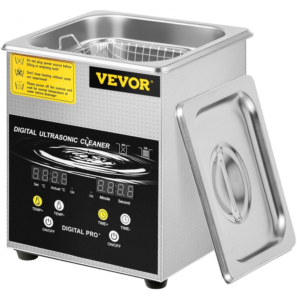 VEVOR 2 L Verbesserter Ultraschallreiniger (100 W Heizung, 60 W Ultraschall) Professioneller digitaler Labor-Ultraschall-Teilereiniger mit Heizungstimer für die Reinigung von Schmuck, Brillenteilen
