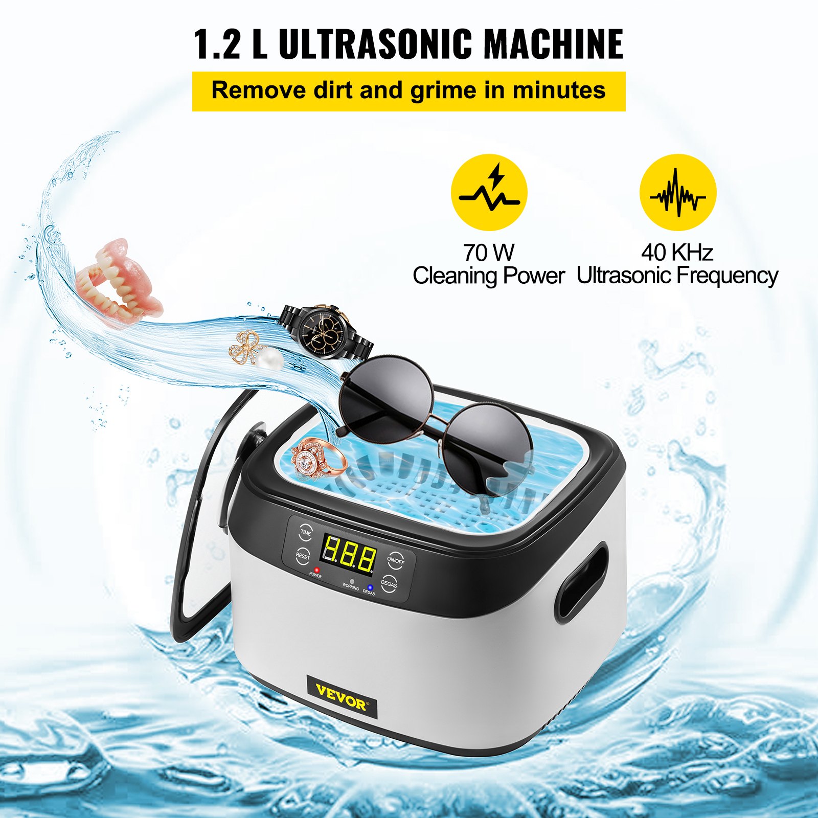 VEVOR Digital Ultraschallreiniger 1,5L 304-Edelstahl ABS-Kunststoff Ultraschallreinigungsgerät Ultraschall Reinigungsgerät für Schmuck Uhren Brille Zahnklinik Labor Geschäfte Antiquitätenhändler