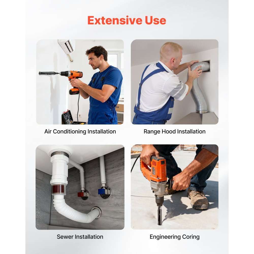 VEVOR Kernbohrer Bohrkrone φ 51 mm 241 mm Bohrtiefe, M16 Innengewinde, Trocken-Diamantkernbohrer Kernlochbohrer mit 3 Adaptern Pilotbohrer Sechskantschlüssel für Stahlbeton Ziegel Mauerwerk