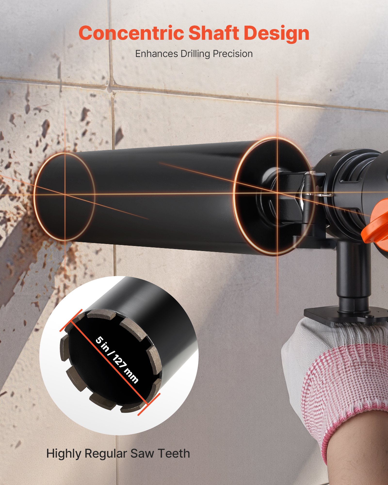 VEVOR Kernbohrer Bohrkrone φ 127 mm 356 mm Bohrtiefe, 1-1/4 Zoll-7 Innengewinde, Hochpräzisions-Schweißtechnologie, Nass-Diamantkernbohrer Kernlochbohrer für Stahlbeton Ziegel Mauerwerk