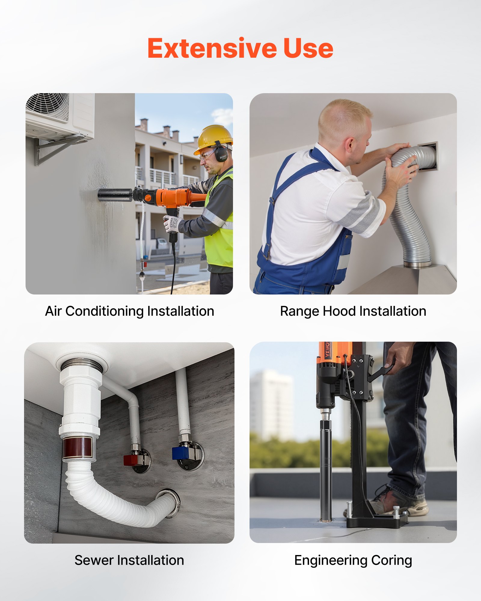 VEVOR Kernbohrer Bohrkrone 6-tlg. φ 25,4 / 50,8 / 76,2 / 101,6 / 127,0 / 152,4 mm, 356 mm Bohrtiefe, 1-1/4 Zoll-7 Innengewinde, Nass-Diamantkernbohrer Kernlochbohrer für Stahlbeton Ziegel Mauerwerk