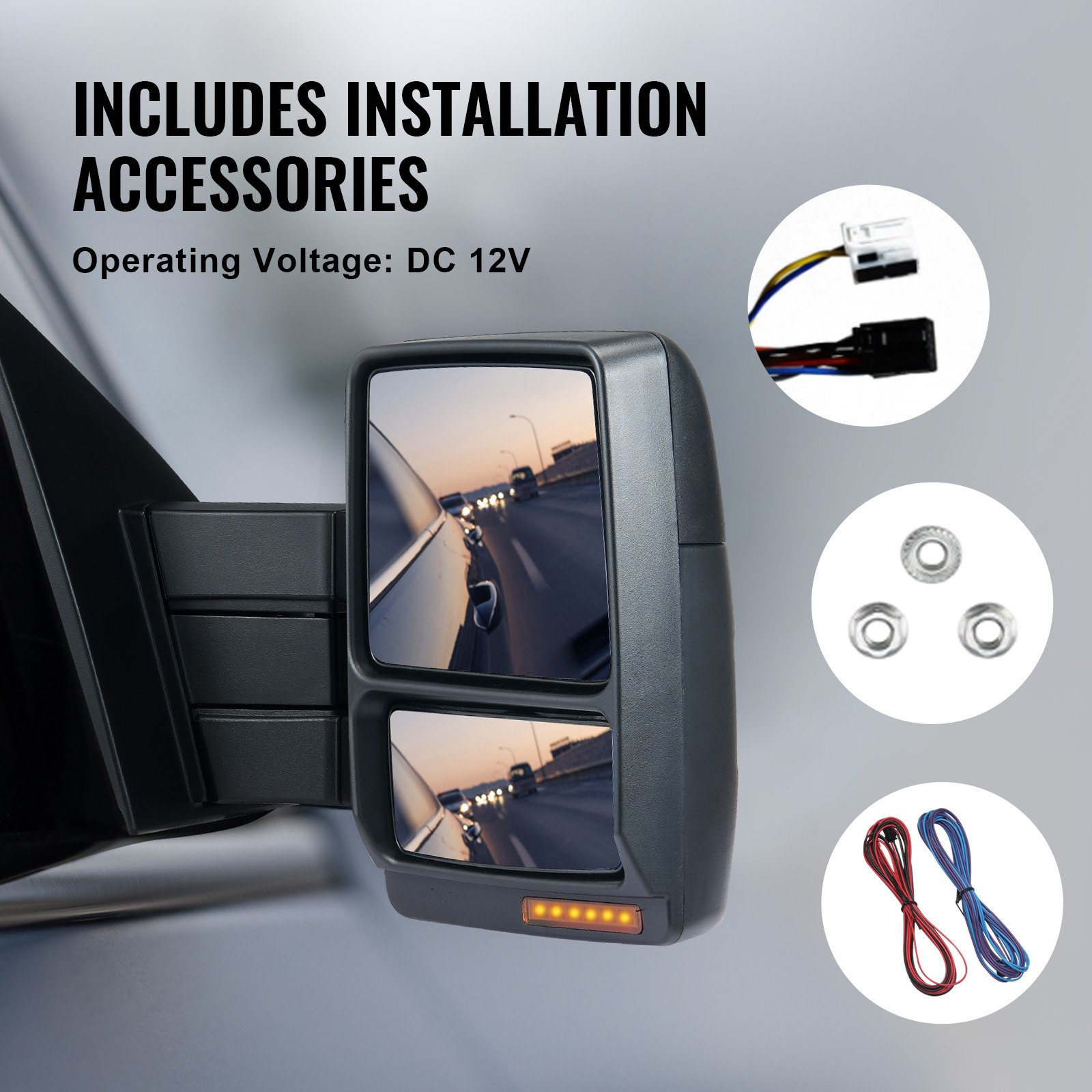 VEVOR Abschleppspiegel, linkes und rechtes Paar für Ford F150 2004–2014, elektrisch beheizt mit Blinklicht und Pfützenlicht, planes und konvexes Glas, manuell steuerbares Teleskop-Klappsystem, Heizung und Abtauung, schwarz