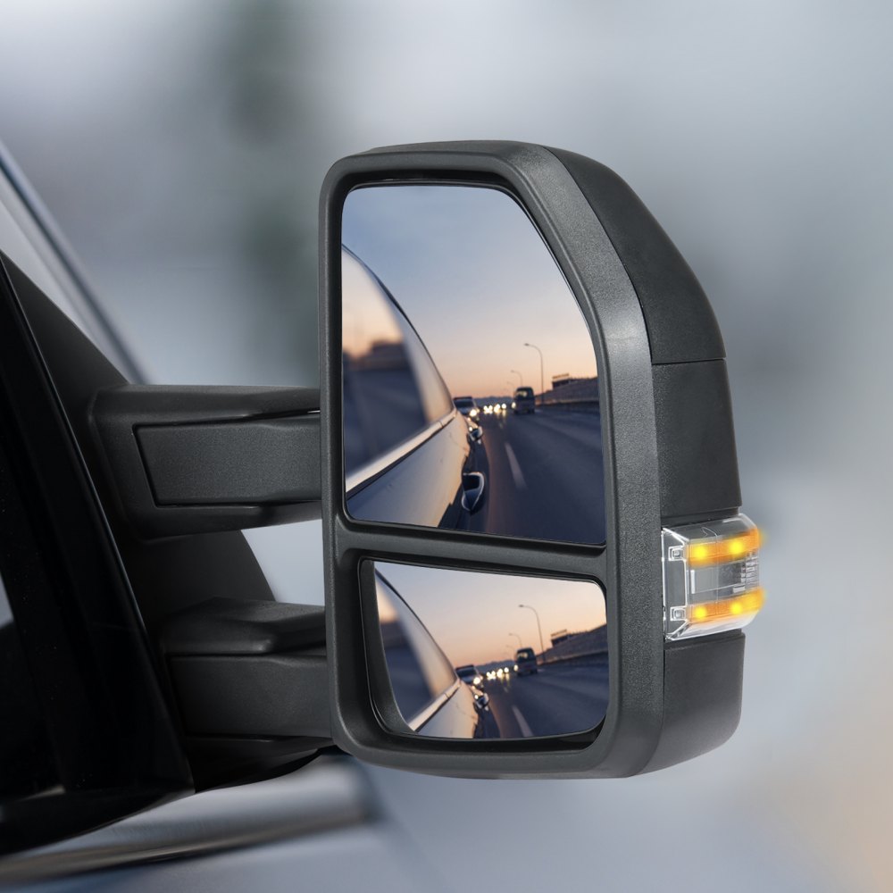 VEVOR Abschleppspiegel, linkes und rechtes Paarset für Ford F150 2015–2018, elektrisch beheizt mit Blinklicht und Pfützenlicht, planes und konvexes Glas, manuell steuerbares Teleskop-Klappsystem, Heizung und Abtauung, schwarz