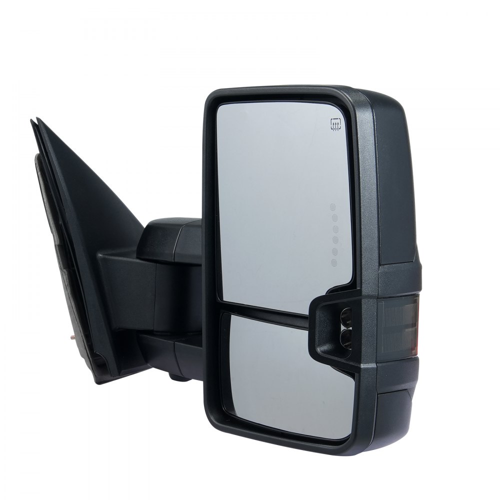 VEVOR tow-away mirrors, left and right pair set for Chevrolet Silverado (2003-2007)/GMC/Cadillac, electrically heated with flashing lights and LED driving lights, manually extendable and foldable, with heating and defrosting function, black