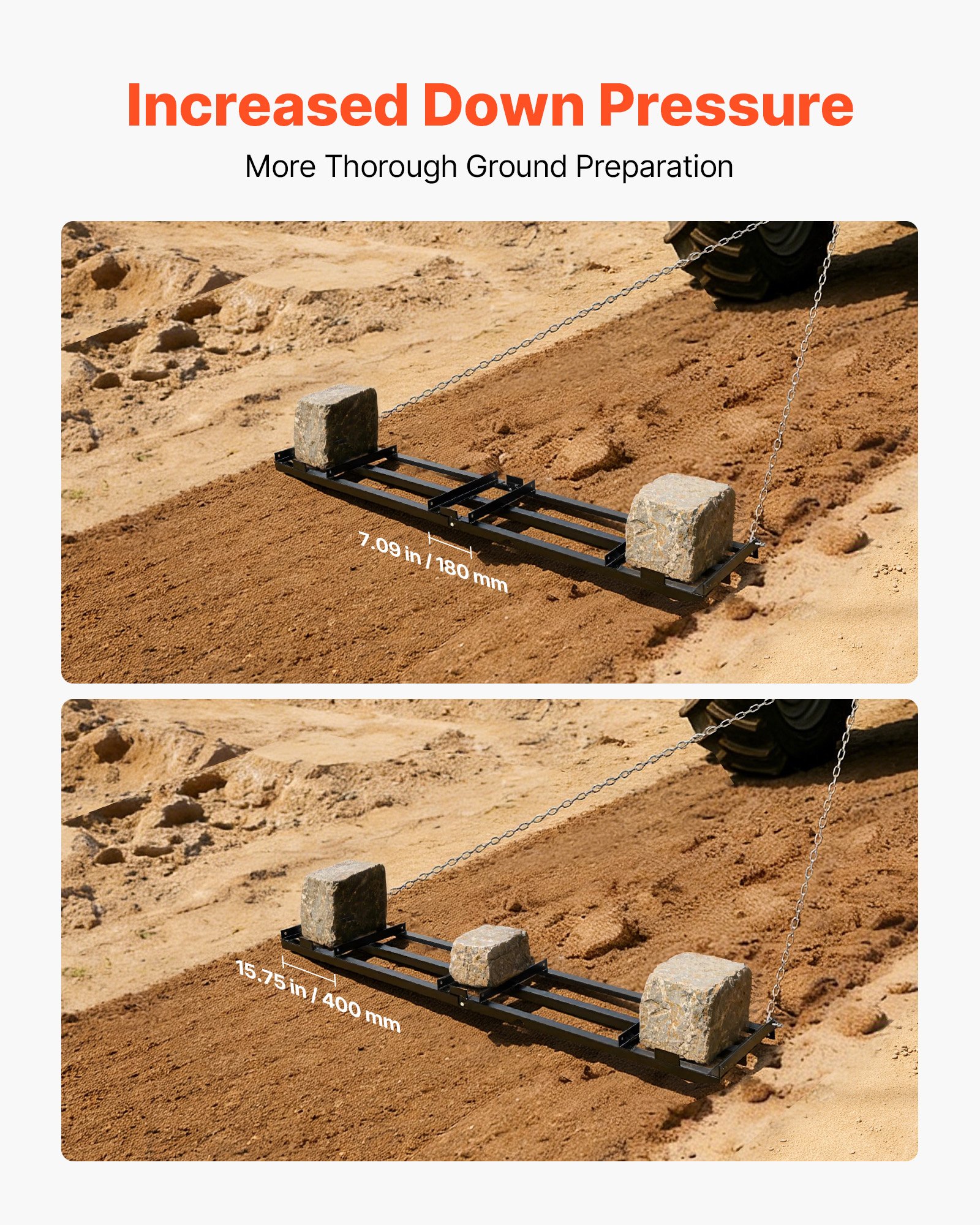 VEVOR Schleppegge 243,5x50 cm, Wiesenegge, Wiesenschleppe mit 183 cm Kette, Hochleistungs-Nivellierrechen, Verzinkter Stahl-Feldegge für Kiesauffahrten, Passend für ATVs, UTVs & Traktoren