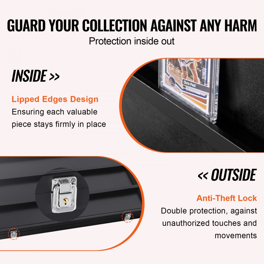 VEVOR Vitrine für Sportkarten in 36 verschiedenen Ausführungen, 77,5x61,7x5,5cm Präsentationsrahmen mit 98 % UV-Schutz PC-Glas abschließbarer Wandschrank für Fußball Basketball Hockey Sammelkarten