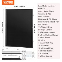 VEVOR 2er-Set Trikot-Vitrine 590 x 790 x 40 mm abschließbare Schattenbox für Sporttrikots mit 98 % UV-Schutz PC-Glas und Kleiderbügeln für Baseball- Basketball- Football- Hockey-Shirts und Uniformen