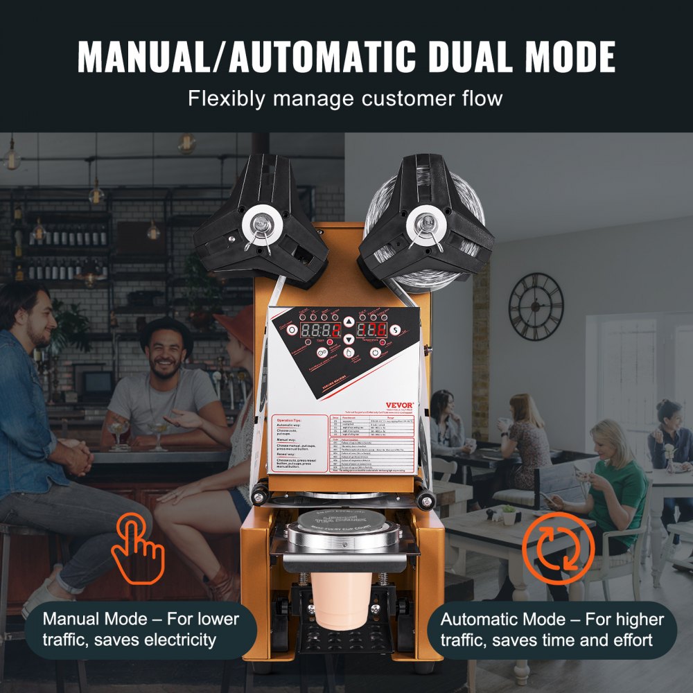 VEVOR Vollautomatische Siegelmaschine für Teetassen, 500–650 Tassen/H, 190 mm, Gold