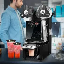 VEVOR Becherversiegelungsmaschine, 500–650 Tassen/h, Verschließmaschine für 190 mm hohe & 90/95 mm große Tassen, Elektrischer Boba-Tee-Versiegeler mit  LCD-Bedienfeld für Bubble Milk Tea Coffee