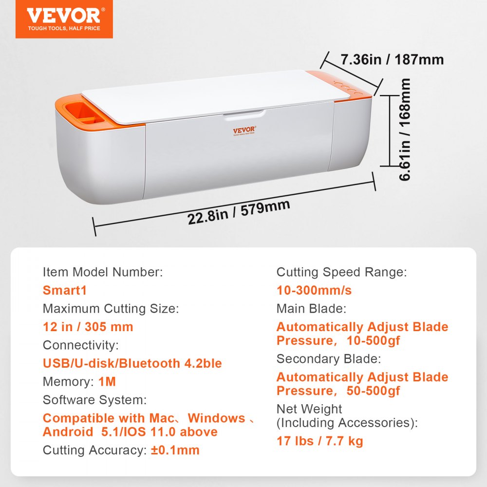 VEVOR Vinyl Cutting Machine, DIY Cutting Machine with Bluetooth Connectivity, Compatible with iOS, Android, Windows & Mac, Extensive Designs Included, Custom Cards, Home Decoration