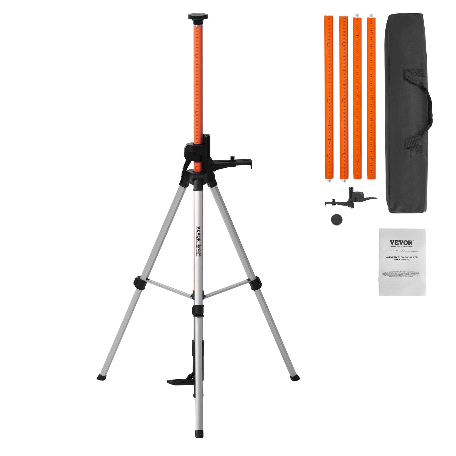 VEVOR Laser Level Tripod, 1/4"-20 & 5/8"-11 Thread Mount, 40.94-133.85 inch Height Adjustment with Spirit Level and Sturdy Stand, Extendable, Lightweight Aluminum Tripod for Laser Scanners