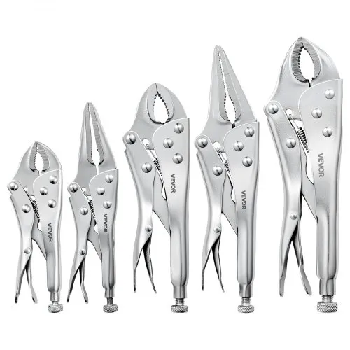 VEVOR Gripzangen Set 5-Teilig Klemmzangen Feststellzangen Langbeckzangen, Für Rohrreparaturen Kfz-Wartung Heimwerkerprojekte, Gebogene Backe & lange Nase, 45#-Kohlenstoffstahl-Backen, A3-Stahl-Griffe