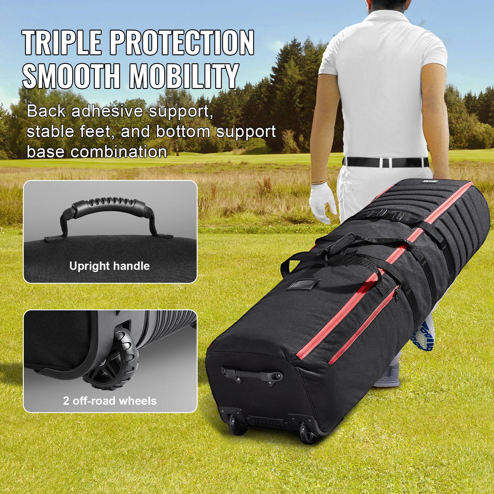 VEVOR Golf-Reisetasche Golftasche, tragbare Golf-Reisehülle Golftasche, verschleißfeste, wasserdichte, gepolsterte Tasche aus 1000D-Nylon, Aufbewahrungstasche für Golfschläger für Fluglinien Schwarz