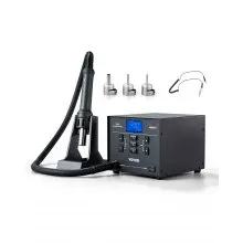 VEVOR Heißluft-Reworkstation, 1000 W, 100-480 ℃ Heißluftpistole mit 99-stufig einstellbarem Luftstrom, 3 voreingestellten Kanälen und 3 Heißluftdüsen für Chip-Demontage, Elektronikreparatur