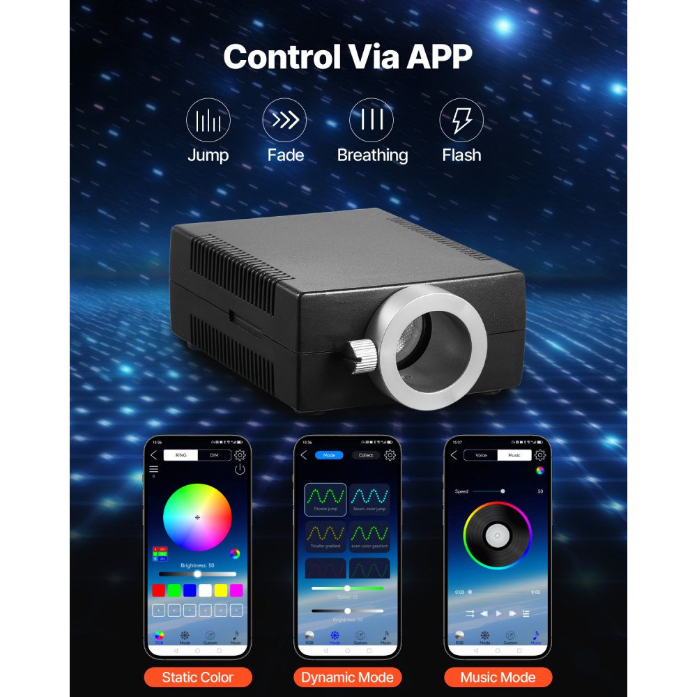 VEVOR Sternenhimmel Auto, 150 Stk.,16 W Glasfaser-Sternenhimmel-Deckenlichter fürs Auto, Bluetooth-App, Fernbedienung, Soundaktivierung, RGBW-Lichtmotor, für Dekoration des Schlafzimmers zu Hause