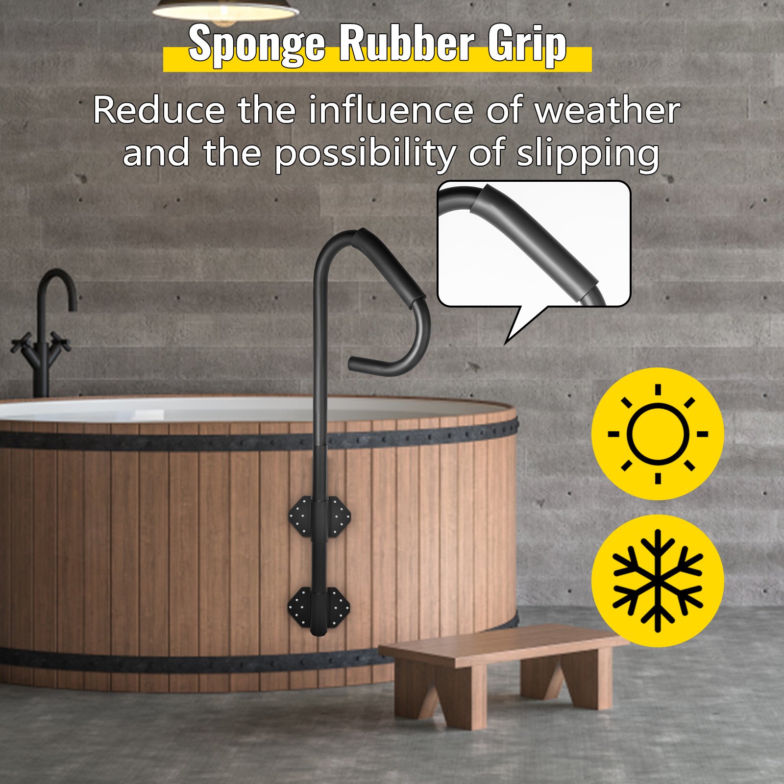 VEVOR Whirlpool-Handlauf 600LBS Kapazität Spa-Seitenstufe 48" Spa-Seitenhandlauf Stationär Schwerer Eisen-Unterbau-Handlauf Heiße Schiene mit Schwammgummigriff Mattes Design für Zugang