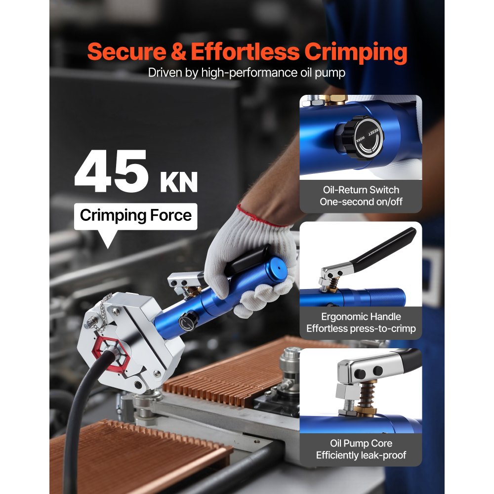VEVOR Hydraulische Presszange, Hydra-Crimpzange, Klimaanlagen-Schlauchpresse-Set mit 7 Snap-On-Einsätzen, Schlauch-Crimpwerkzeug für Kfz- & Klimaanlagenreparaturen – inkl. Koffer