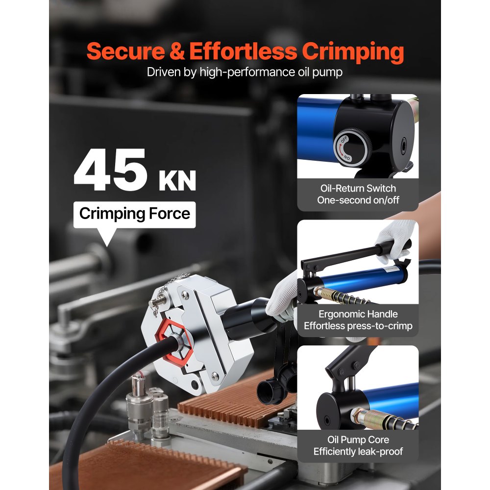 VEVOR Hydraulikschlauch-Crimpzange, Hydraulikschlauchpresse mit 7 Snap-On-Einsätzen & Tragekoffer, für Klimaanlagenschläuche zur Reparatur von Fahrzeugen & Klimaanlagen (mit Handpumpe)