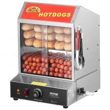 VEVOR Hot Dog Dampfgarer, 27L, 2-stufiger Hot Dog Hütten-Dampfgarer, 30℃~85℃ Temperaturregelung, elektrischer Brötchenwärmer mit Schiebetüren aus gehärtetem Glas, Trennplattenzange, Edelstahl, für Hot Dogs & Brötchen