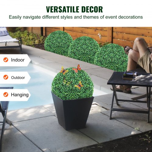 VEVOR 2x Buchsbaumkugel Knstlich 40,6cm Garten Deko Buchsbaum Kugel  knstlich Buchskugel Kunstpflanze aus PE, Holz, PP inkl. 4 Stk. Dekorative  ...