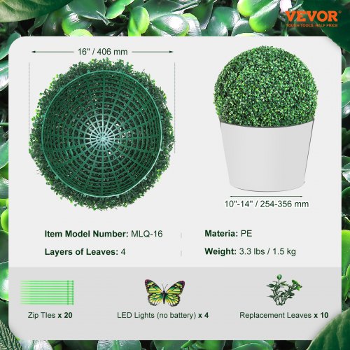 VEVOR 2x Buchsbaumkugel Knstlich 40,6cm Garten Deko Buchsbaum Kugel  knstlich Buchskugel Kunstpflanze aus PE, Holz, PP inkl. 4 Stk. Dekorative  ...
