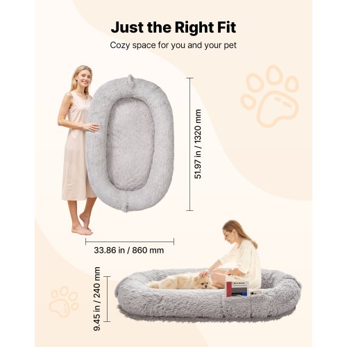 VEVOR Hundebett Fr Menschen & Hunde 132x86x24 Cm - Memory Foam Liegeplatz  Mit Reiverschlussbezug Grau