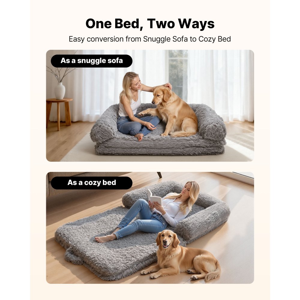 VEVOR Hundebett für Menschen & Hunde, 181x111x24cm, Memory-Schaum-Hundebett in Menschengröße, mit Seitentasche, Griff & Reißverschluss, abnehmbarer, maschinenwaschbarer Bezug, Hochflor, Dunkelgrau