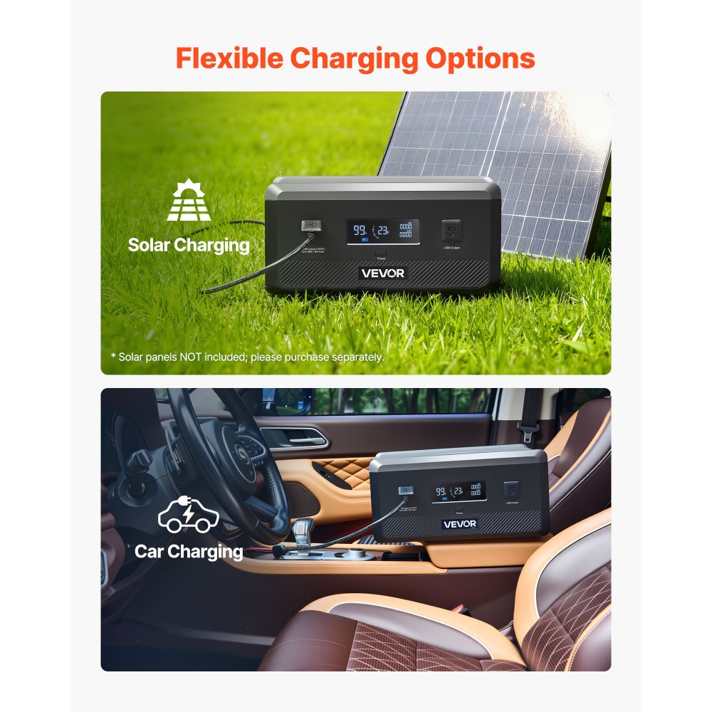 VEVOR Zusatzakku für tragbare Powerstation, 2160 Wh LiFePO4-Erweiterungsakku mit 3 Anschlüssen, für Zuhause, Camping, Roadtrips, Wohnmobile und Notfälle (Powerstation & Solarpanel NICHT enthalten)