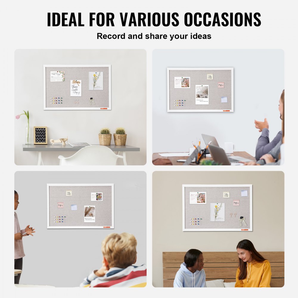 VEVOR 30"x20" weiße Korktafel mit Leinenoberfläche – Stilvolles Pinnwand zur Wandmontage für Zuhause, Schule, Büro – Elegantes und funktionales Schwarzes Brett