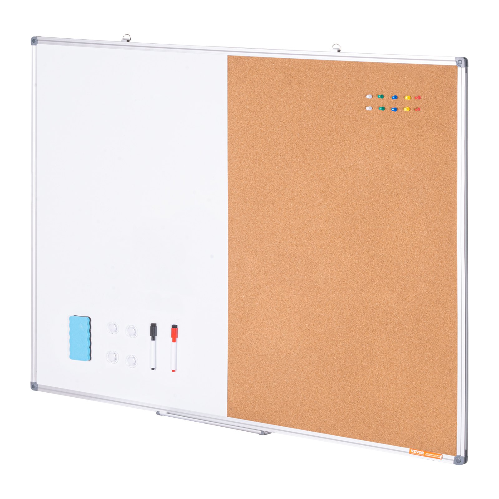 VEVOR 48" x 36" Whiteboard & Korktafel-Kombination mit Aluminiumrahmen – 2-in-1 magnetische, trocken abwischbare Pinnwand zur Wandmontage – Ideal für Schule, Zuhause, Büro