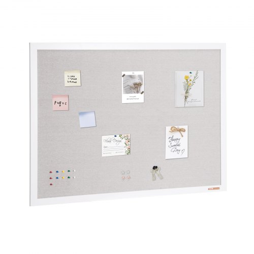 VEVOR 48"x36" weiße Korktafel mit Leinenoberfläche – stilvolle wandmontierte Pinnwand für Zuhause, Schule, Büro – elegantes und funktionales Schwarzes Brett