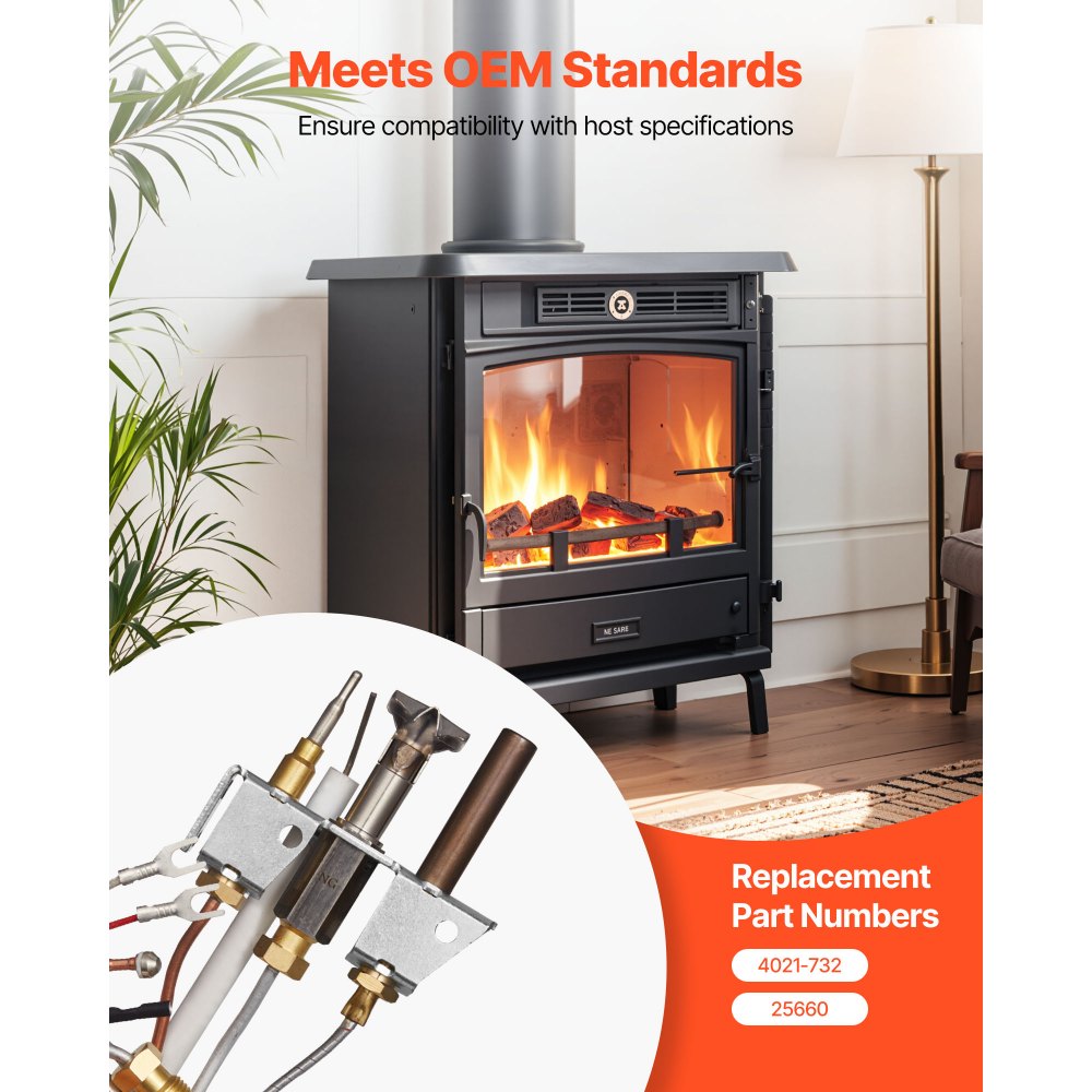 VEVOR Erdgas Pilotbrenner-Baugruppe, OE 4021-732, 25660 Kamin-Gaszündflamme, Ersatz für Erdgaszündung mit Zündrohr, Thermoelement, Thermosäule, Drähten, kompatibel mit Heatilator-Modellen