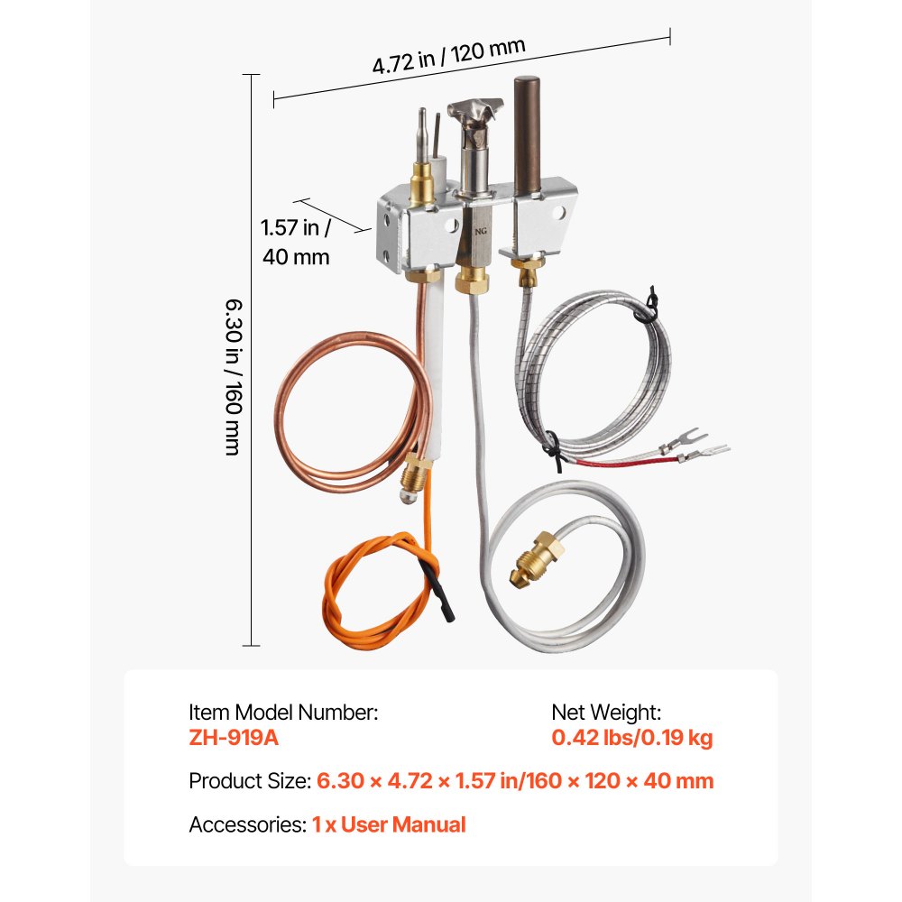 VEVOR Erdgas Pilotbrenner-Baugruppe, OE 4021-732, 25660 Kamin-Gaszündflamme, Ersatz für Erdgaszündung mit Zündrohr, Thermoelement, Thermosäule, Drähten, kompatibel mit Heatilator-Modellen