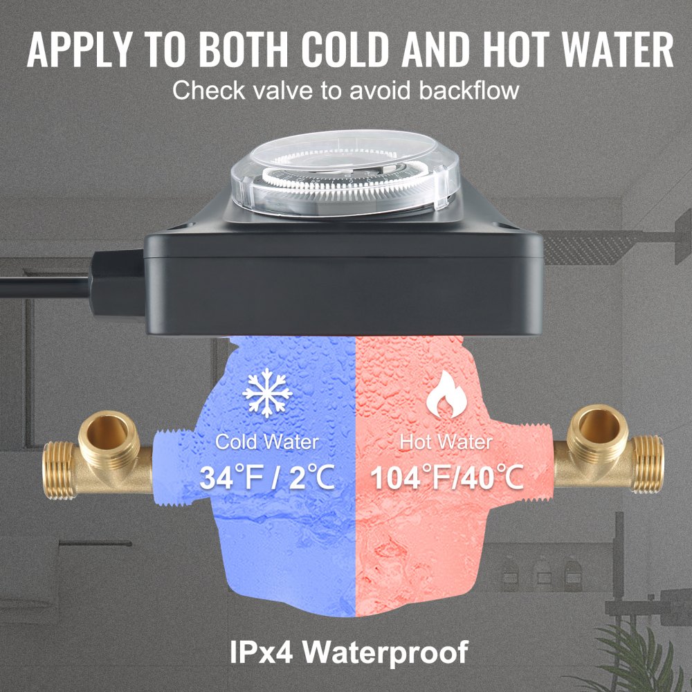 VEVOR Umwälzpumpe Heizung 100W Zirkulationspumpe 38L/min Durchfluss Heizungspumpe 0,6bar Betriebsdruck Warmwasser Pumpe 6,6m Max. Förderhöhe IPX4 Schutzart Heizung Pumpe mit Timer Effizienzpumpe